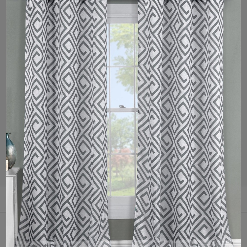 Greek key sheer curtain set